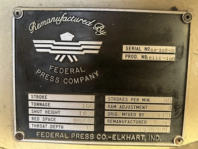 Used 1990 FEDERAL FEDERAL 8A PRESS O.B.I. Presses | Alma Machinery #899053