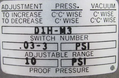 NEW BARKSDALE D1H-M3 PRESSURE OR VACUUM SWITCH D1HM3