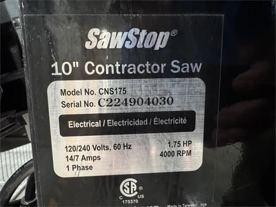 Used 2022 SAWSTOP CNS-175 Woodworking Table Saws Florida US | MachineryMax #1462024