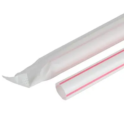 7 3/4" Giant Wrapped Straw with Red Stripe - 7500 / Case