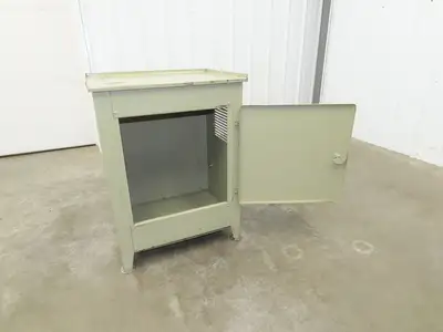 Vintage MCM Olive Green Industrial Metal Cabinet  Side Vents Single Door
