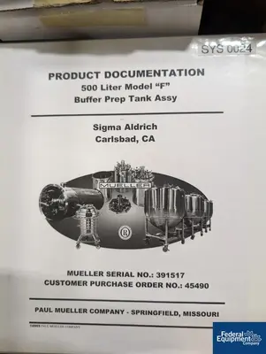 NEW Mueller 500 Liter Mueller Bioreactor, 316 S/S, 45/100#