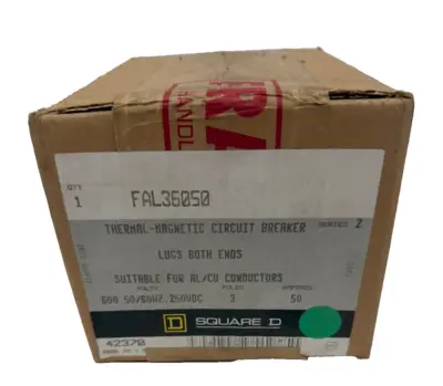 NEW SQUARE D FAL36050 THERMAL-MAGNETIC CIRCUIT BREAKER 50 AMP 3 POLE 600V