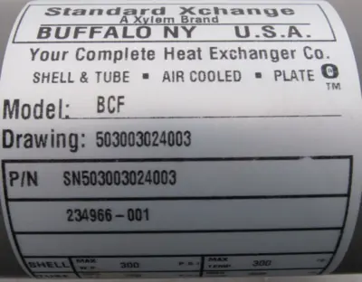 NEW STANDARD EXCHANGE XYLEM 234966-01 HEAT EXCHANGER P78-6740 MODEL BCF 23496601