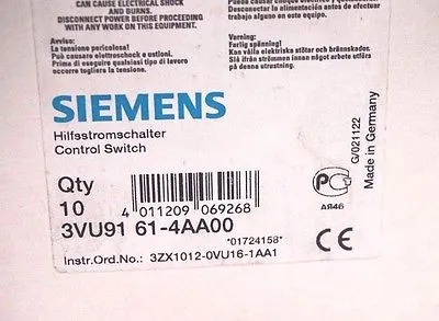 10 NEW SIEMENS 3VU91 61-4AA00 CONTROL SWITCH 3VU91614AA00