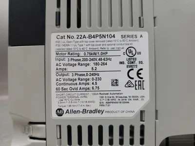 Allen Bradley 22A-B4P5N104/A PowerFlex 4 AC Drive, 0.75kW/1HP 240V. 1B-14
