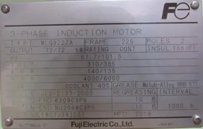 NEW FUJI ELECTRIC MLQ922ZA INDUCTION MOTOR 370/385V 4000/6000RPM FRAME 225