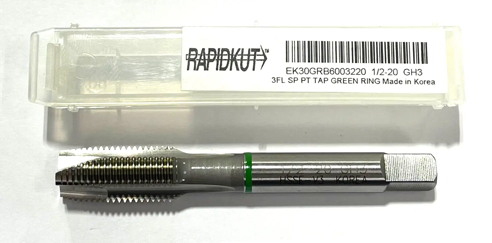 RapidKut 1/2-20 Spiral Point Tap High Performance Green Ring 3 Flute H3