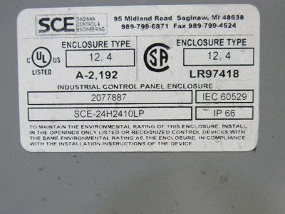 SCE 24H2410LP 24"x24"x10" Wall Mount Electrical JIC Enclosure w/Backplate