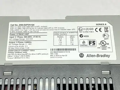 USED ALLEN-BRADLEY SER A POWERFLEX 525 AC DRIVE 2.3A 0-460V 0.75KW/1HP