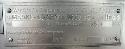 Westfalia MSA 60-01-076 milk separator, 316SS.
