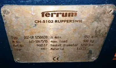 (4) Ferrum DSZ-URF 1250/630 perforate basket centrifuges, 316L SS.