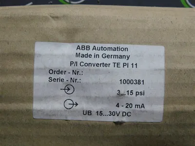 ABB 1000381.01.008 P/I Converter TE PI 11 3-15 PSI 4-20mA UB 15-30VDC New