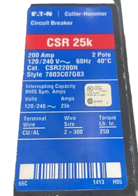 NEW EATON/ CUTLER-HAMMER CSR2200N CIRCUIT BREAKER CSR 25K