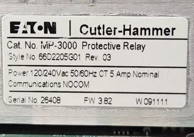 Eaton MP-3000 Protection Relay 66D2205G01 120/240 Vac (BIN425)