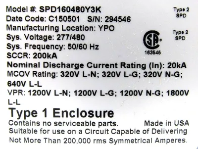 NEW EATON SPD160480Y3K PANELBOARD SURGE PROTECTOR 620-0026K