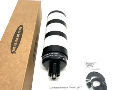 USED BANNER ENGINEERING 70MM BASIC TOWER LIGHT, 3-COLOR INDICATOR, BLACK HOUSE 814501