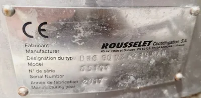 (2) Rousselet Robatel DRC 60 Vx AV 1S man vertical peeler centrifuges, 316L SS.
