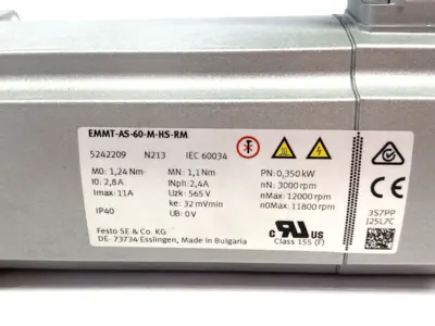Used Festo Servo Motor 680V 350W 1.24Nm Stall Torque 5242209 Servo Motors Michigan US | Maverick Industrial Sales #1407089