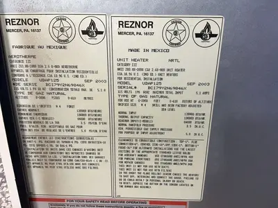 Used 2003 REZNOR UDAP125 Miscellaneous MRO Ohio US | HGR 24 #1309237