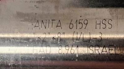 Hanita End Mill 6159 High Speed Steel HSS 3 Flutes 2 x 2 x 8 New Tin