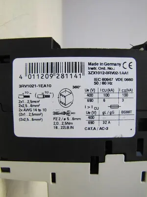 Siemens 3RV1021-1EA10 Manual Motor Starter Circuit Breaker 4 Amps 4A