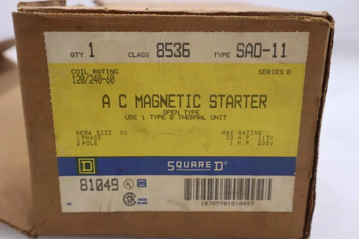 SQUARE-D NEMA STARTER 8536 NEMA SIZE 00 SAO-11 SERIES B STOCK 4544