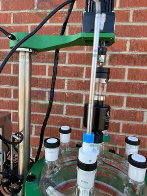 USED CHEMGLASS 150 LITER GLASS REACTOR W/ CHEMGLASS DIGITAL OVERHEAD STIRRER