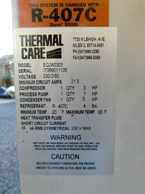 Used THERMAL CARE ACCU CHILLER EQ2A0303 Refrigeration Units New Jersey US | Champion Trading Corporation #1547958
