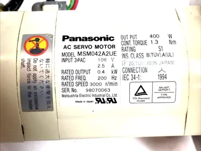 USED PANASONIC AC SERVO MOTOR 400W 200V 3000RPM INCREMENTAL ENCODER