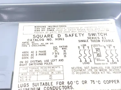 Used SQUARE D H361 Relays & Switches | Maverick Industrial Sales #1101725