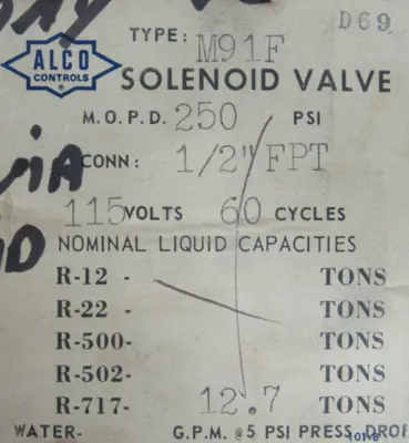 NEW ALCO CONTROLS M91F SOLENOID VALVE
