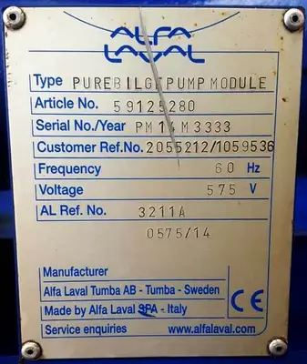 (2) Alfa-Laval BWPX 307 TGD-71 oil concentrator modules, SS.