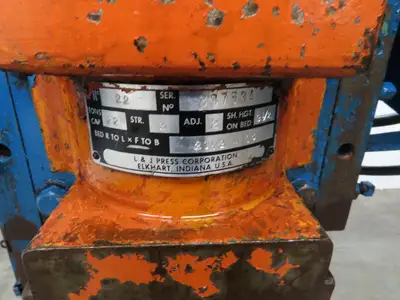 L&J No 3 Mechanical OBI Punch Press 22 Ton 2-1/2" Stroke 2Hp 3Ph Air Clutch