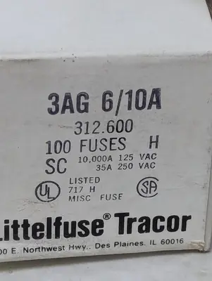 New | in-Stock LITTELFUSE 3AG 6/10A Miscellaneous Equipment (Electrical & Power) | Surplus Asset Holdings #1199740