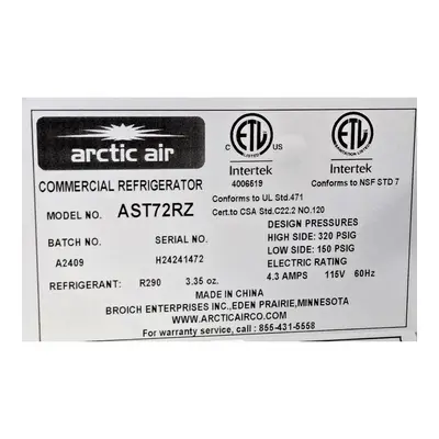 USED ARTIC AIR AST72RZ