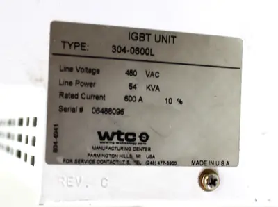 Welding Technology Corp Inverter-Gen5 Base 830-0820L, Type 304-0600L