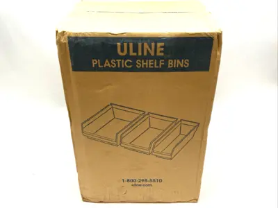 NEW ULINE BLUE PLASTIC SHELF BINS 11" X 18" X 4" LOT OF 9