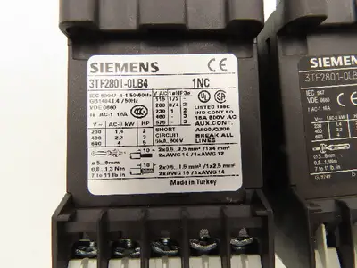 Siemens 3TF2801-0LB4 Contactor Sz 00 3-Pole 16A 1NC 600V 3PH 24VDC Coil Lot of 2
