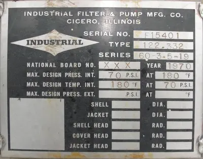 USED INDUSTRIAL FILTER & PUMP CO. 122.332