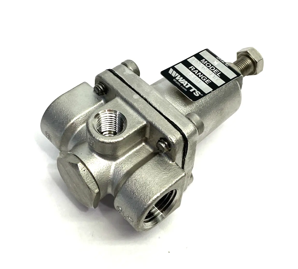 New | in-Stock WATTS SS 3-WAY SMALL WATER PRESSURE REGULATOR, NPTF, 3-50PSI Air Pressure Regulators | Maverick Industrial Sales #1100117
