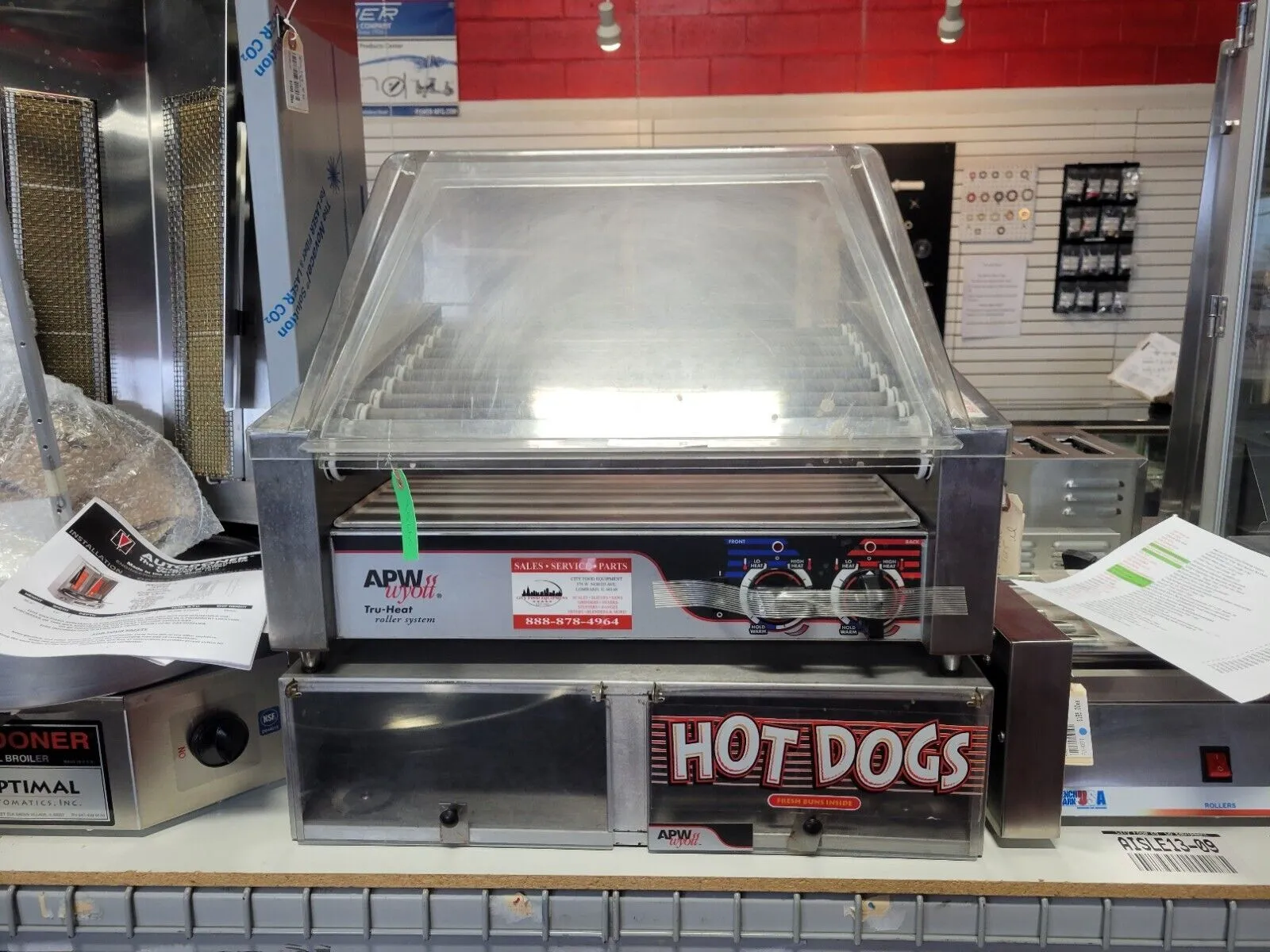Used APW HRS-31S 30 Hot Dog Roller Grill W/ Bun Drawer