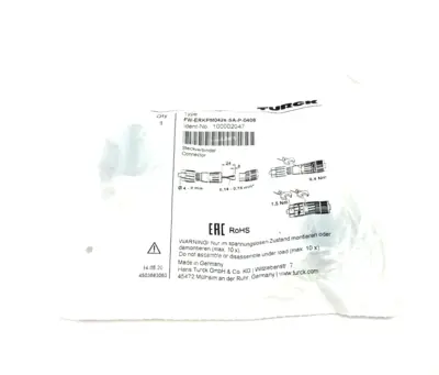 NEW TURCK FIELD WIREABLE CONNECTOR FEMALE STRAIGHT 100002047
