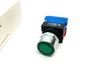 USED IDEC 22MM ILLUMINATED PUSHBUTTON GREEN TW METAL BEZEL
