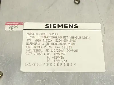 USED SIEMENS MODULAR POWER SUPPLY E220 G5/15WRG