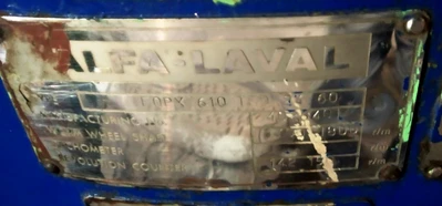 Alfa-Laval FOPX 610 TGD-24G-60 oil purifier, 316SS.