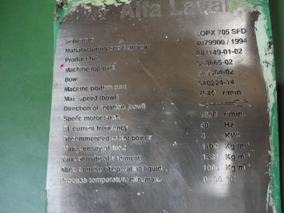 Alfa-Laval LOPX 705 SFD-30 clarifier, SS.