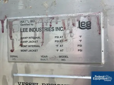 USED Lee Industries 175 Gal Lee Double Motion Vacuum Kettle, S/S, 20/100#