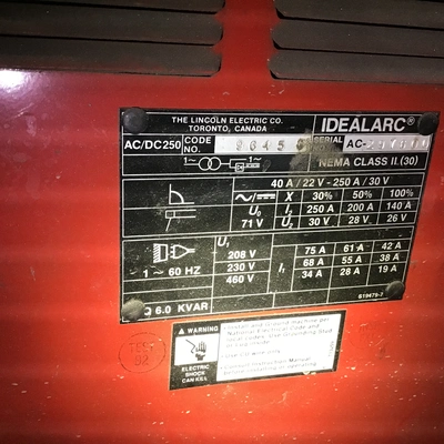 Lincoln Idealarc 250 AC/DC Mig Tig & Arc Welder