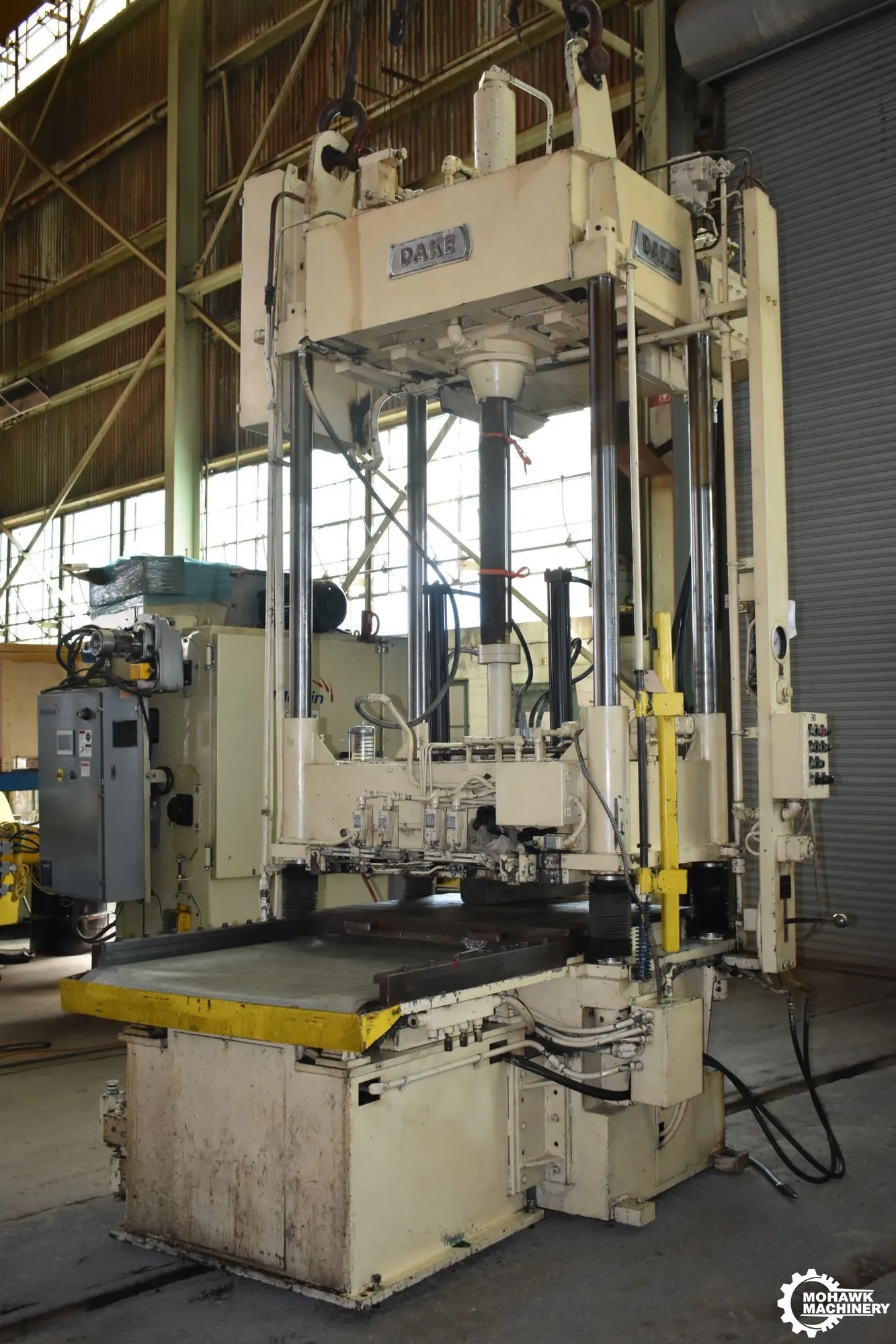 50 TON DAKE "18-479" 4-POST HYDRAULIC DIE TRY-OUT SPOTTING PRESS w/HYDRAULIC SLIDING BOLSTER